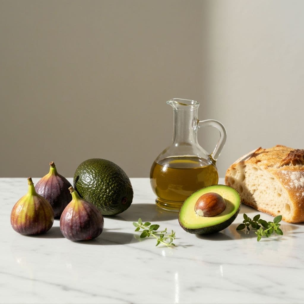 Elegant arrangement of premium organic ingredients on marble